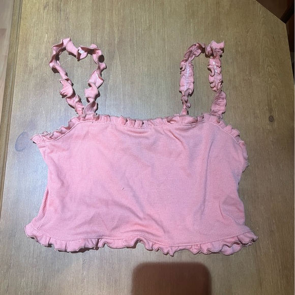 Pink ribbed tank with ruffles straps - Picture 2 of 7
